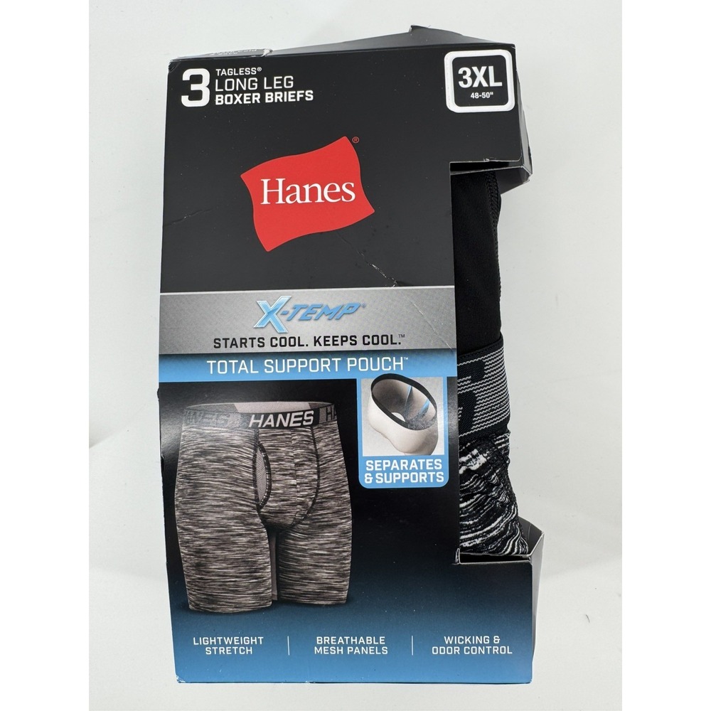 Hanes Men's 3-Pack X-Temp Long Leg Boxer Briefs Total Support Pouch - Size 3XL